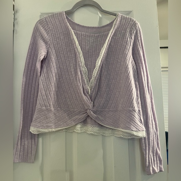 Abercrombie & Fitch Kids Long Sleeve Shirt Girls Lace Purple Lavender Ribbed - Picture 2 of 3